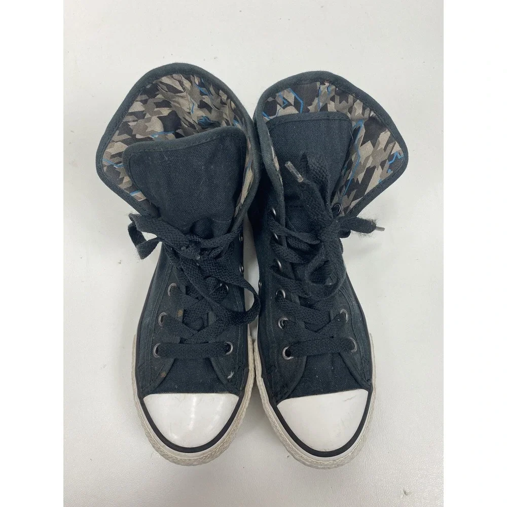 CONVERSE ALL STAR CHUCK TAYLOR BLACK FOLD OVER HI TOP SHOES‎ YOUTH SIZE 3